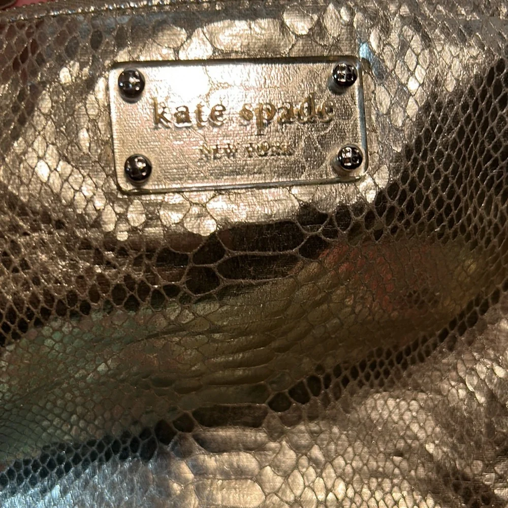 Kate Spade Foiled Pouch Makeup Bag Clutch Snake Print Gold - Picture 5 of 9